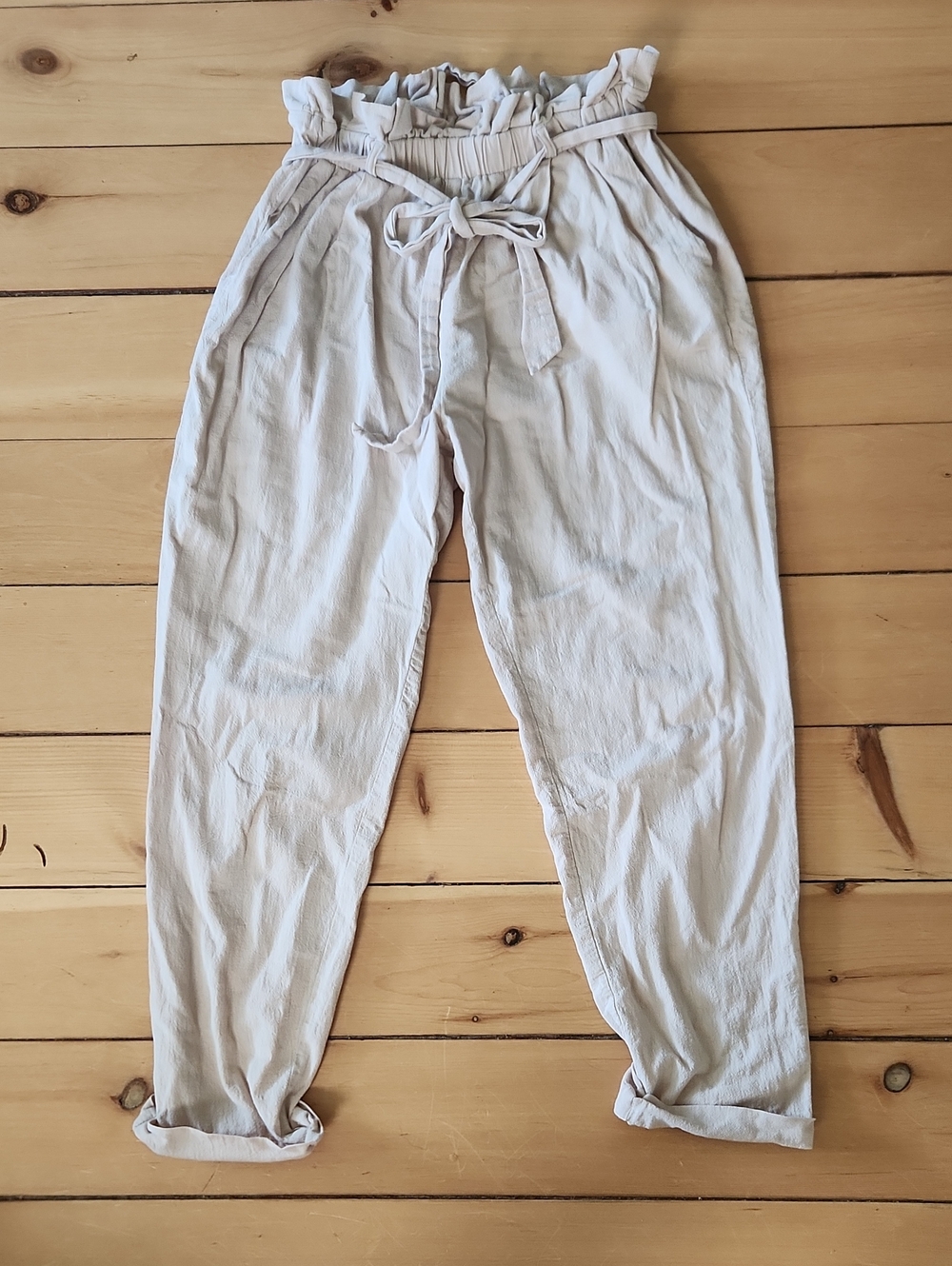 FAVLUX Light Beige Paperbag Waist Capris with Tie